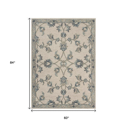 5' X 7' Light Blue Wool Hand Tufted Area Rug