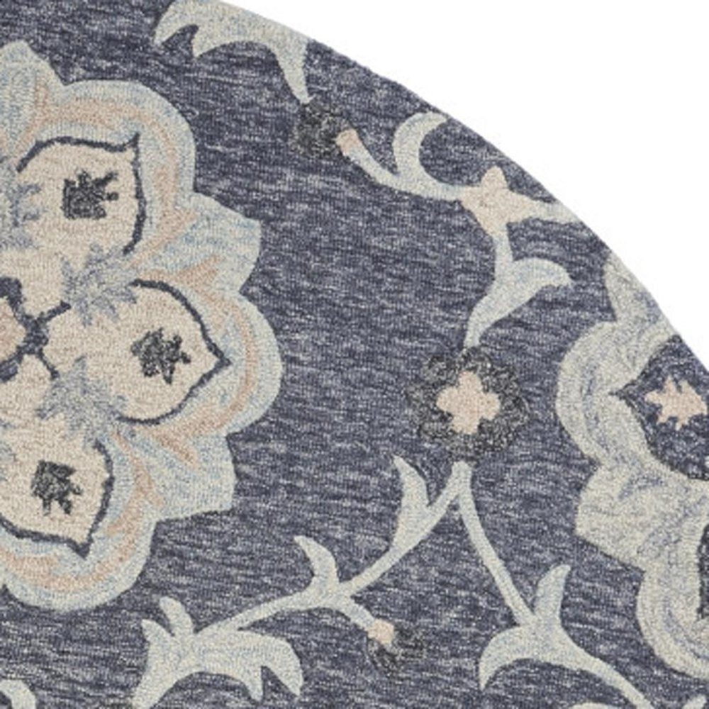 5' Blue And Gray Round Wool Hand Tufted Area Rug
