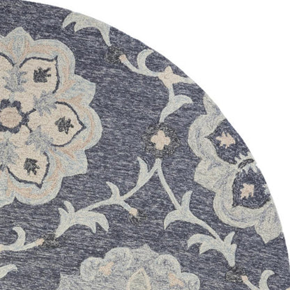 5' Blue And Gray Round Wool Hand Tufted Area Rug