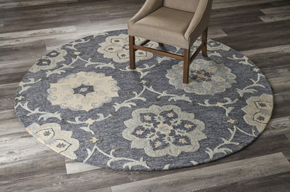 5' Blue And Gray Round Wool Hand Tufted Area Rug
