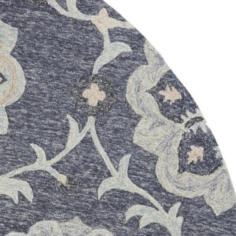 5' Blue And Gray Round Wool Hand Tufted Area Rug