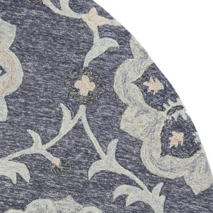 5' Blue And Gray Round Wool Hand Tufted Area Rug
