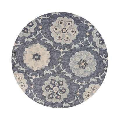 5' Blue And Gray Round Wool Hand Tufted Area Rug