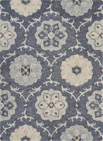 5' Blue And Gray Round Wool Hand Tufted Area Rug