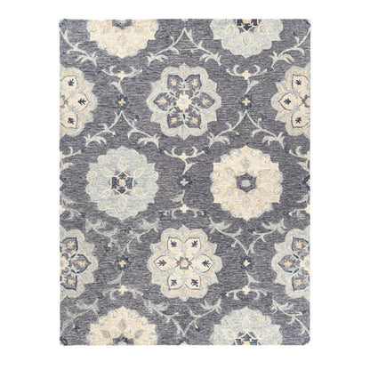 5' Blue And Gray Round Wool Hand Tufted Area Rug