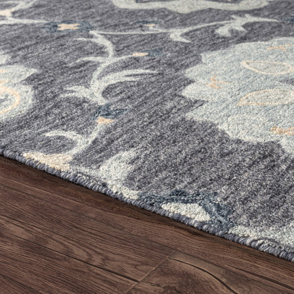5' Blue And Gray Round Wool Hand Tufted Area Rug