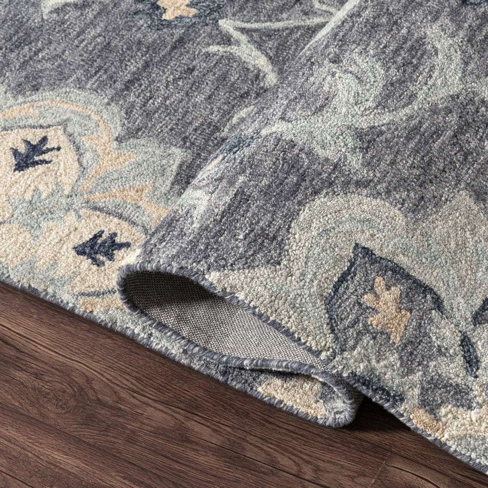 5' Blue And Gray Round Wool Hand Tufted Area Rug