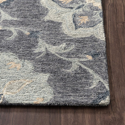 5' Blue And Gray Round Wool Hand Tufted Area Rug
