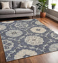 5' Blue And Gray Round Wool Hand Tufted Area Rug
