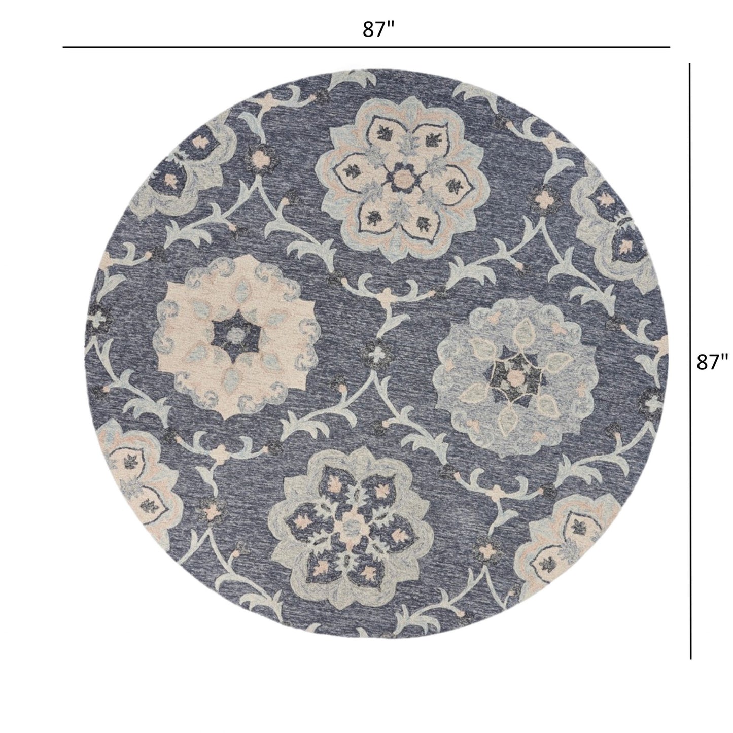 5' Blue And Gray Round Wool Hand Tufted Area Rug