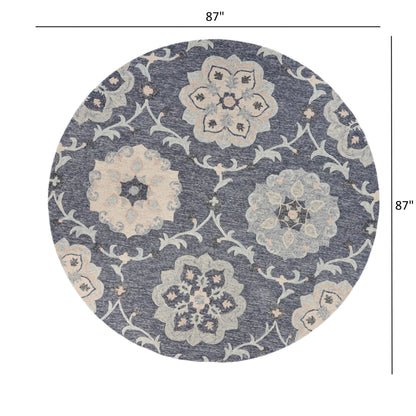 5' Blue And Gray Round Wool Hand Tufted Area Rug