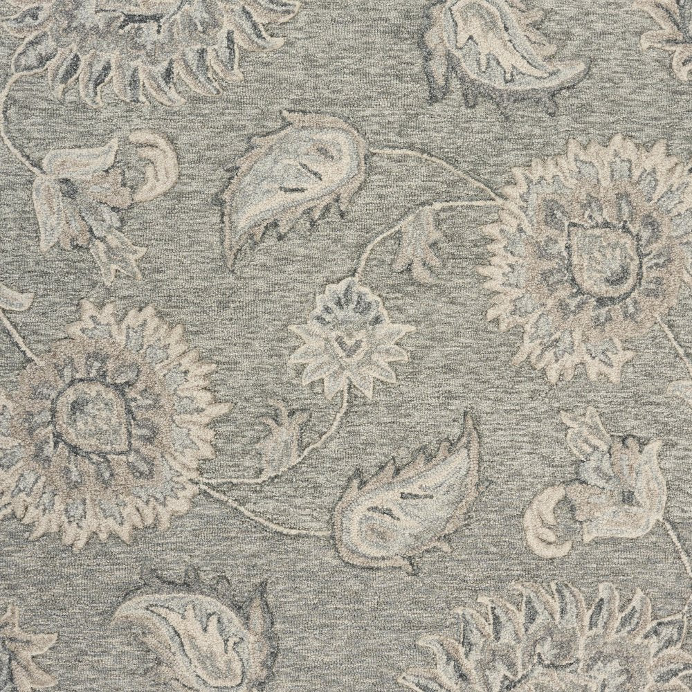 5' Gray Round Wool Hand Tufted Area Rug