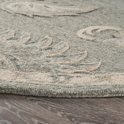 5' Gray Round Wool Hand Tufted Area Rug