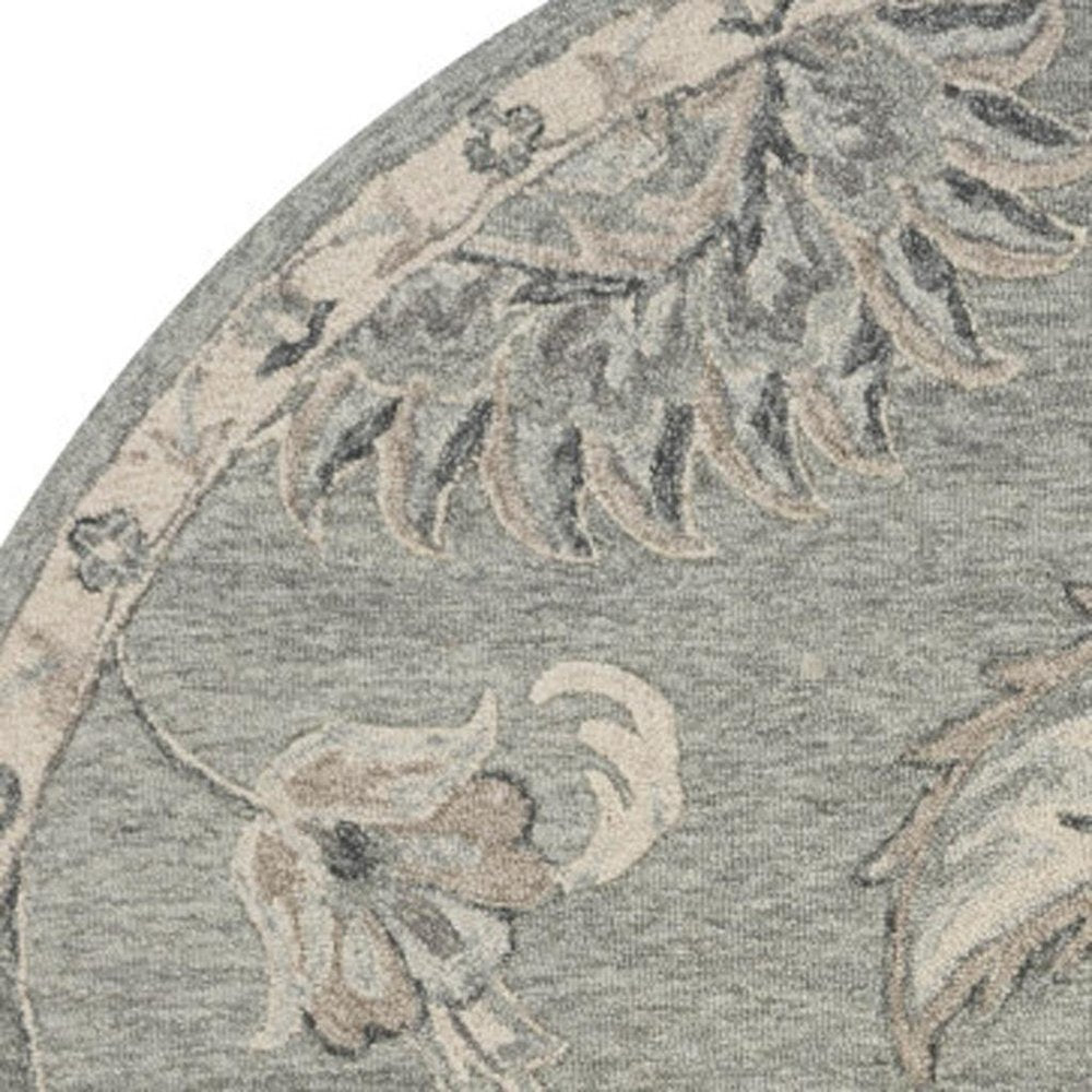 5' Gray Round Wool Hand Tufted Area Rug