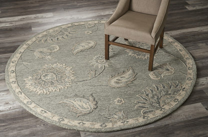 5' Gray Round Wool Hand Tufted Area Rug