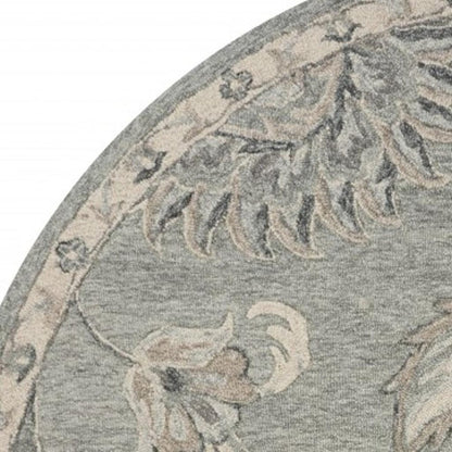 5' Gray Round Wool Hand Tufted Area Rug