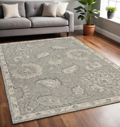 5' Gray Round Wool Hand Tufted Area Rug