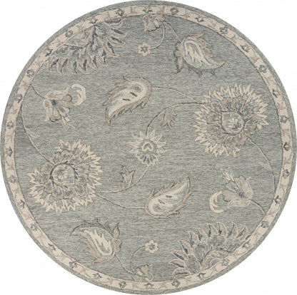 5' Gray Round Wool Hand Tufted Area Rug