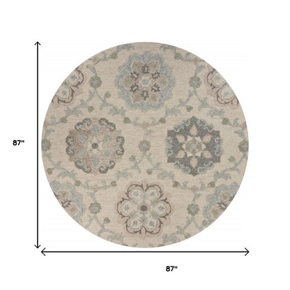 5' Blue And Ivory Round Wool Hand Tufted Area Rug