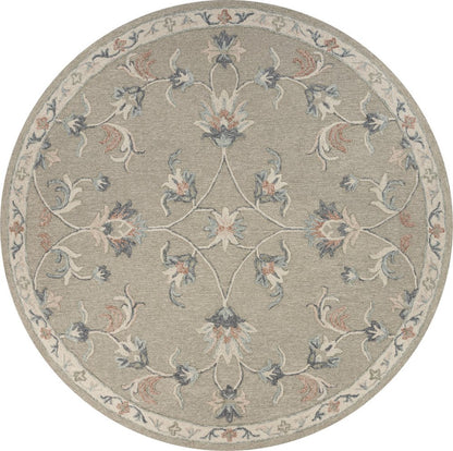 5' Gray Round Wool Hand Tufted Area Rug