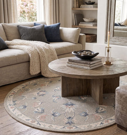 5' Gray Round Wool Hand Tufted Area Rug