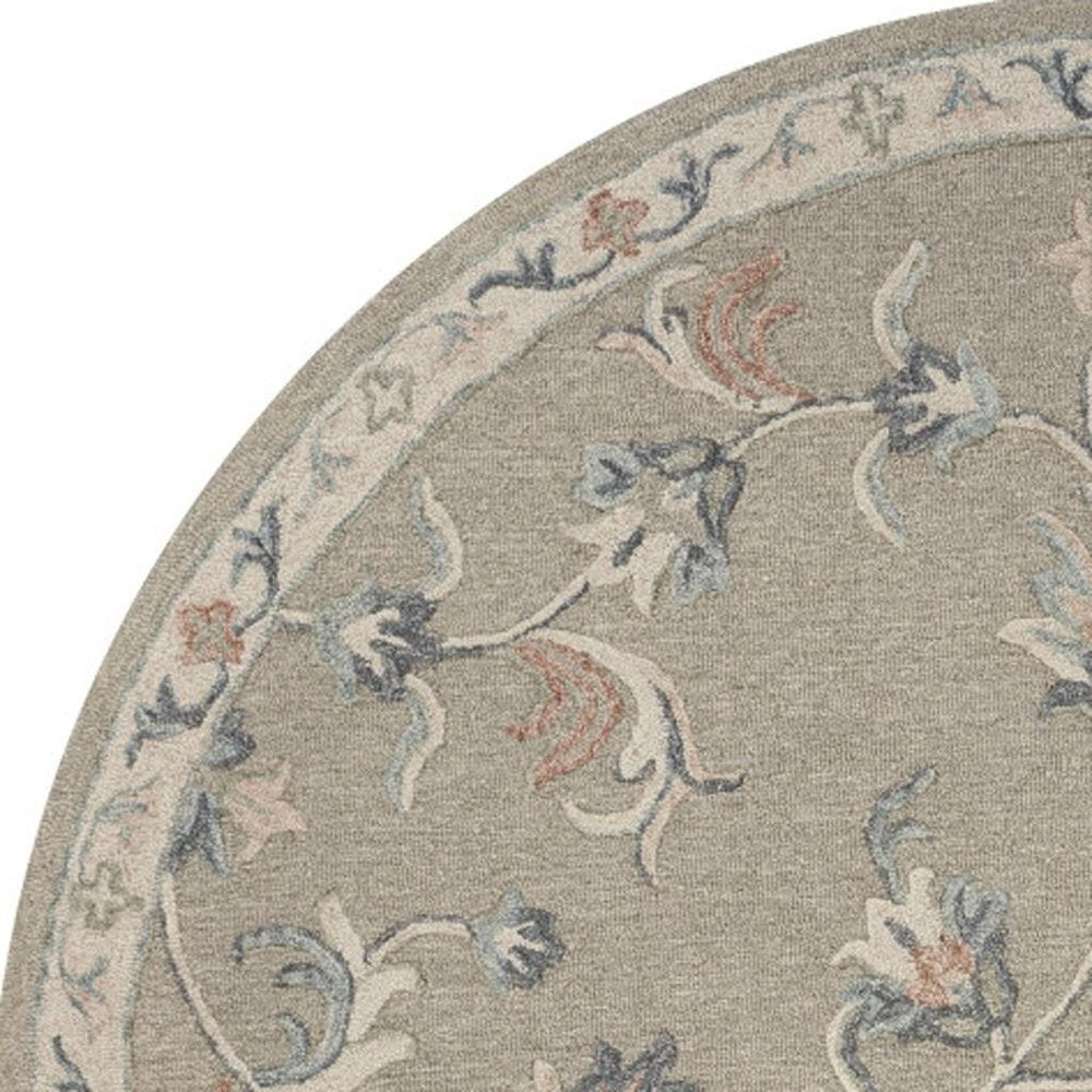 5' Gray Round Wool Hand Tufted Area Rug