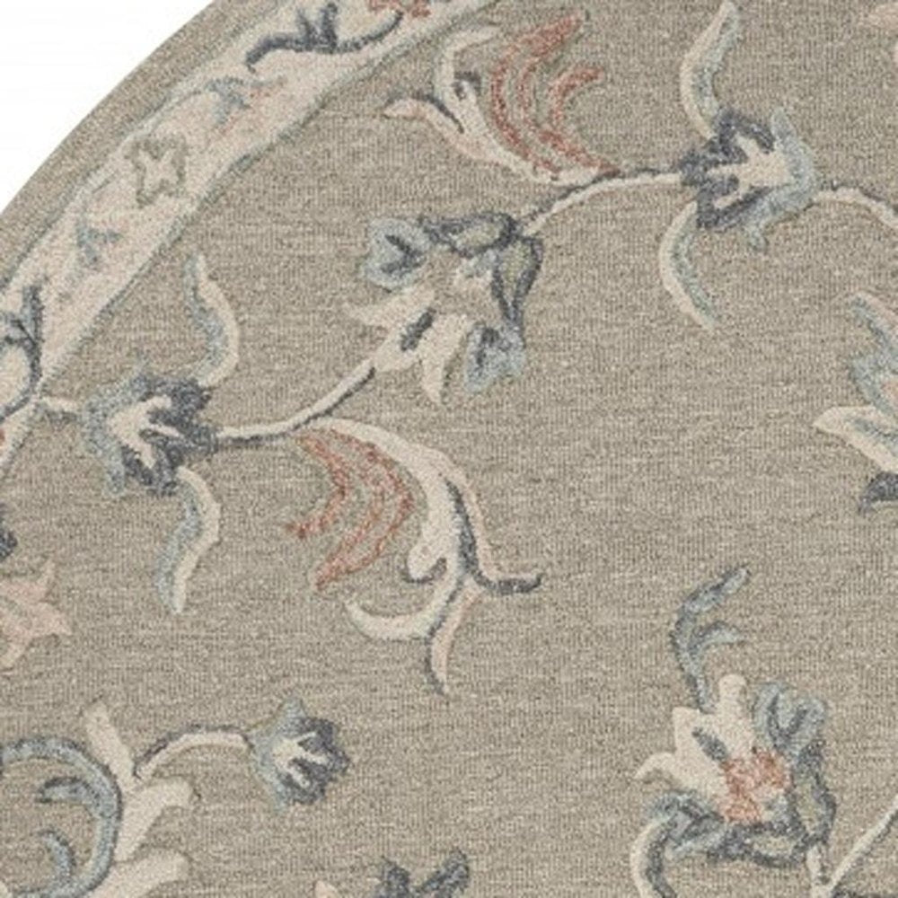 5' Gray Round Wool Hand Tufted Area Rug