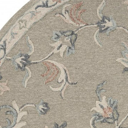 5' Gray Round Wool Hand Tufted Area Rug