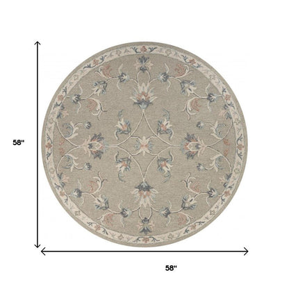 5' Gray Round Wool Hand Tufted Area Rug