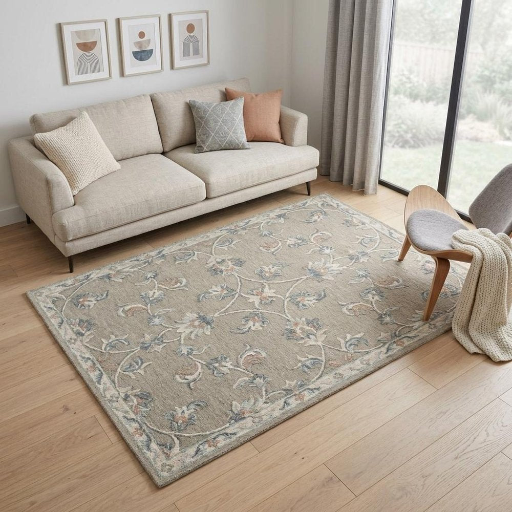 7' X 9' Gray Wool Hand Tufted Area Rug