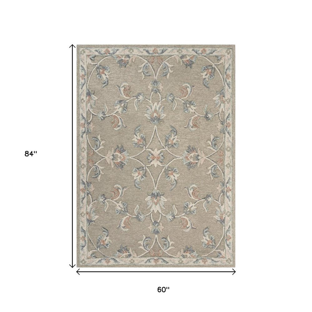 7' X 9' Gray Wool Hand Tufted Area Rug