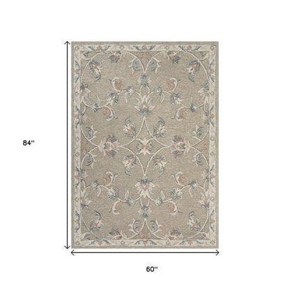 5' Gray Round Wool Hand Tufted Area Rug