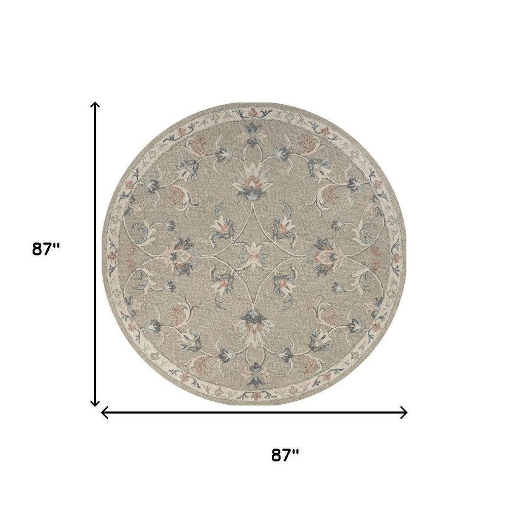 5' Gray Round Wool Hand Tufted Area Rug