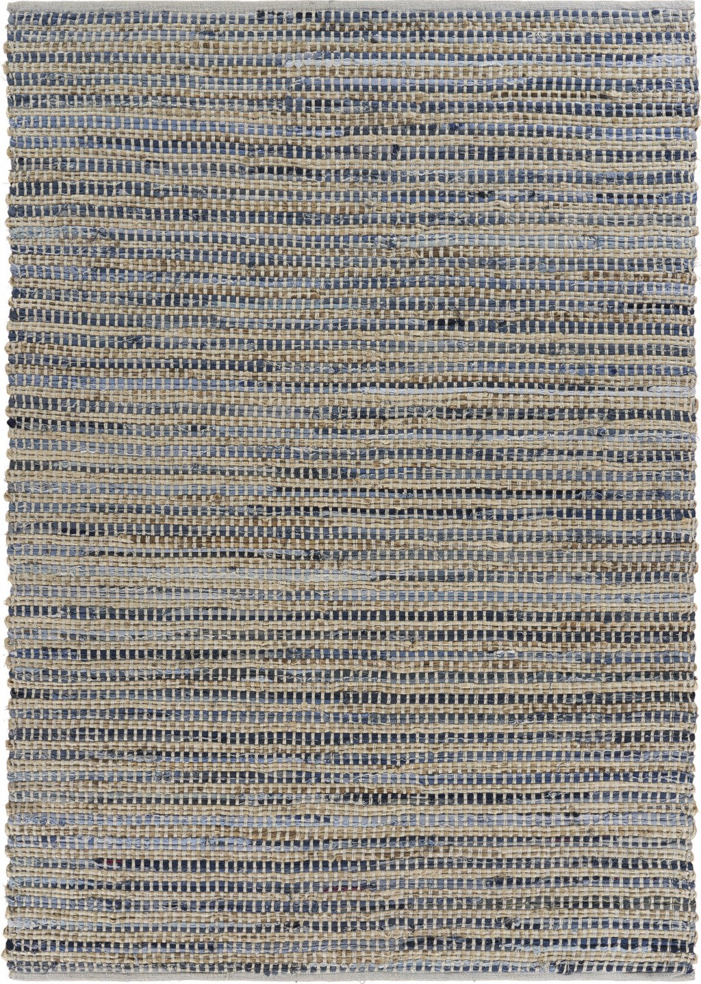 5' X 7' Blue and Beige Striped Area Rug