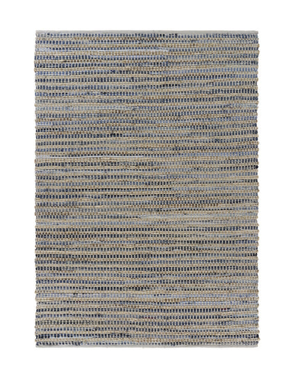 5' X 7' Blue and Beige Striped Area Rug