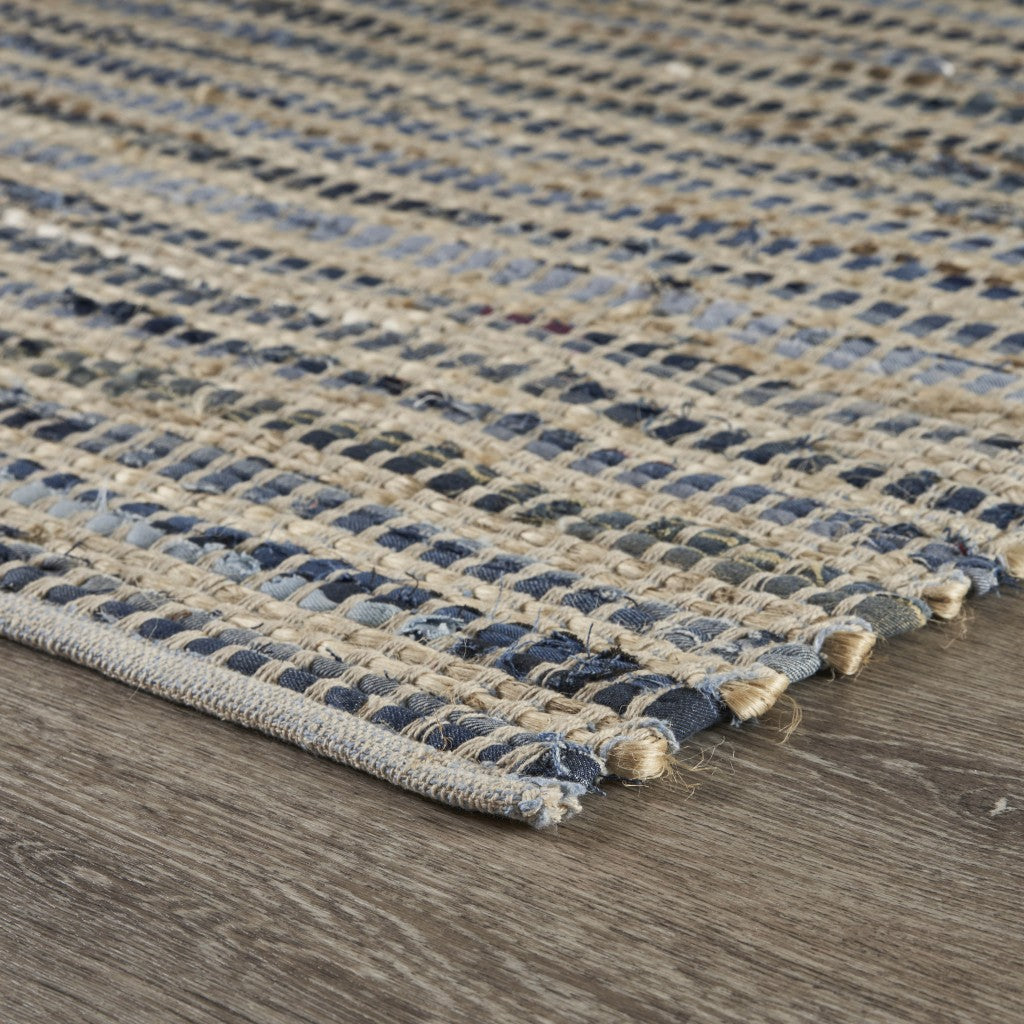 5' X 7' Blue and Beige Striped Area Rug