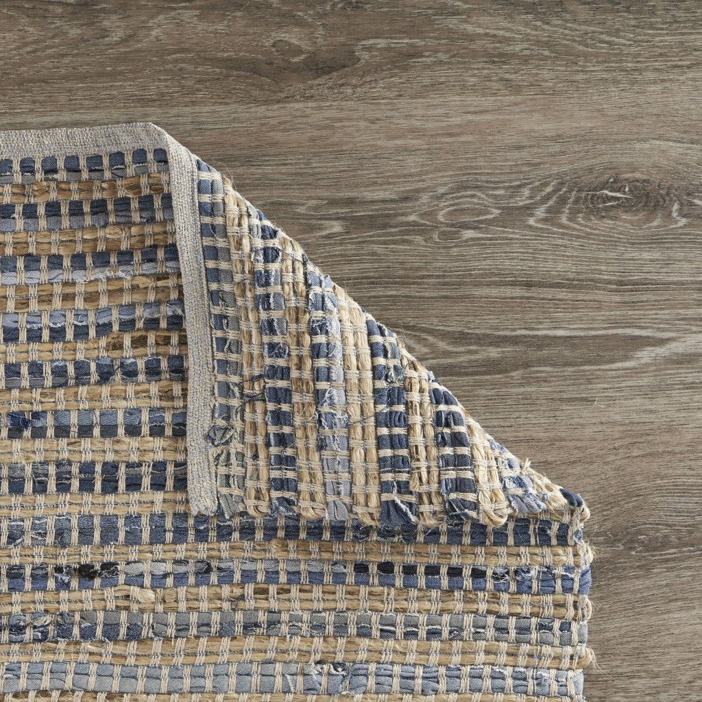 5' X 7' Blue and Beige Striped Area Rug