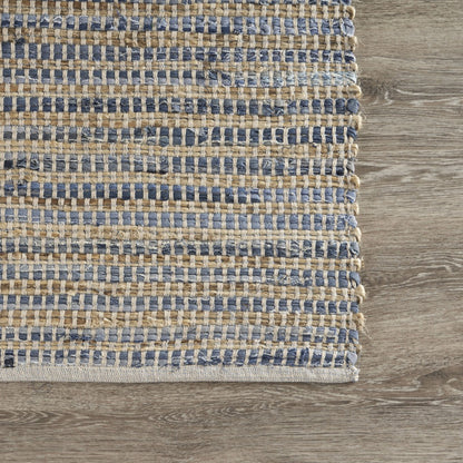 5' X 7' Blue and Beige Striped Area Rug