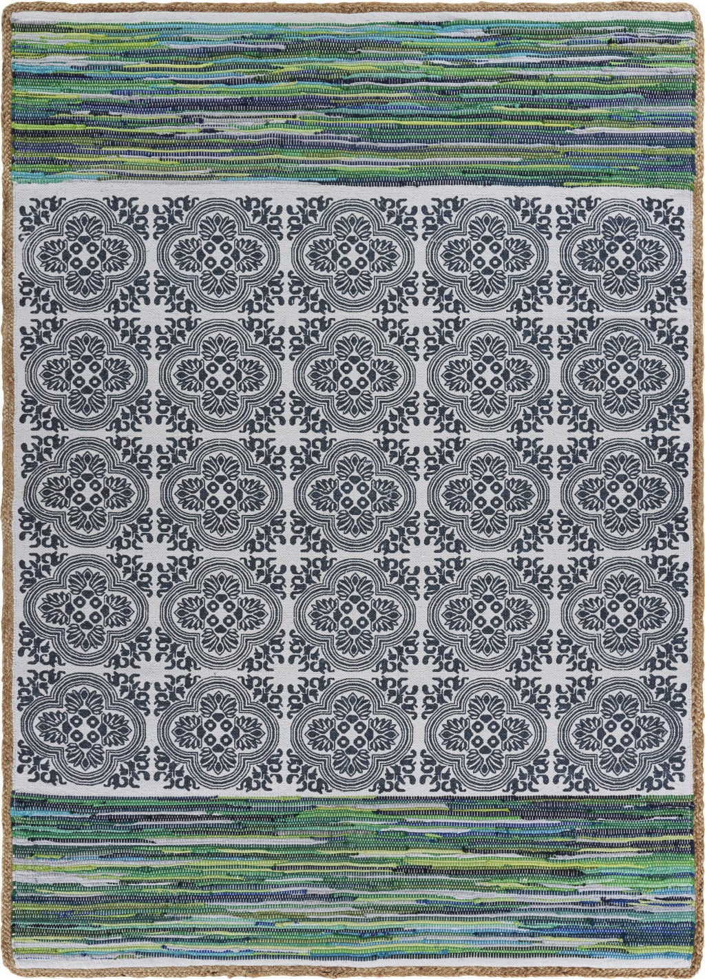 5' X 7' Blue and Green Chindi Area Rug