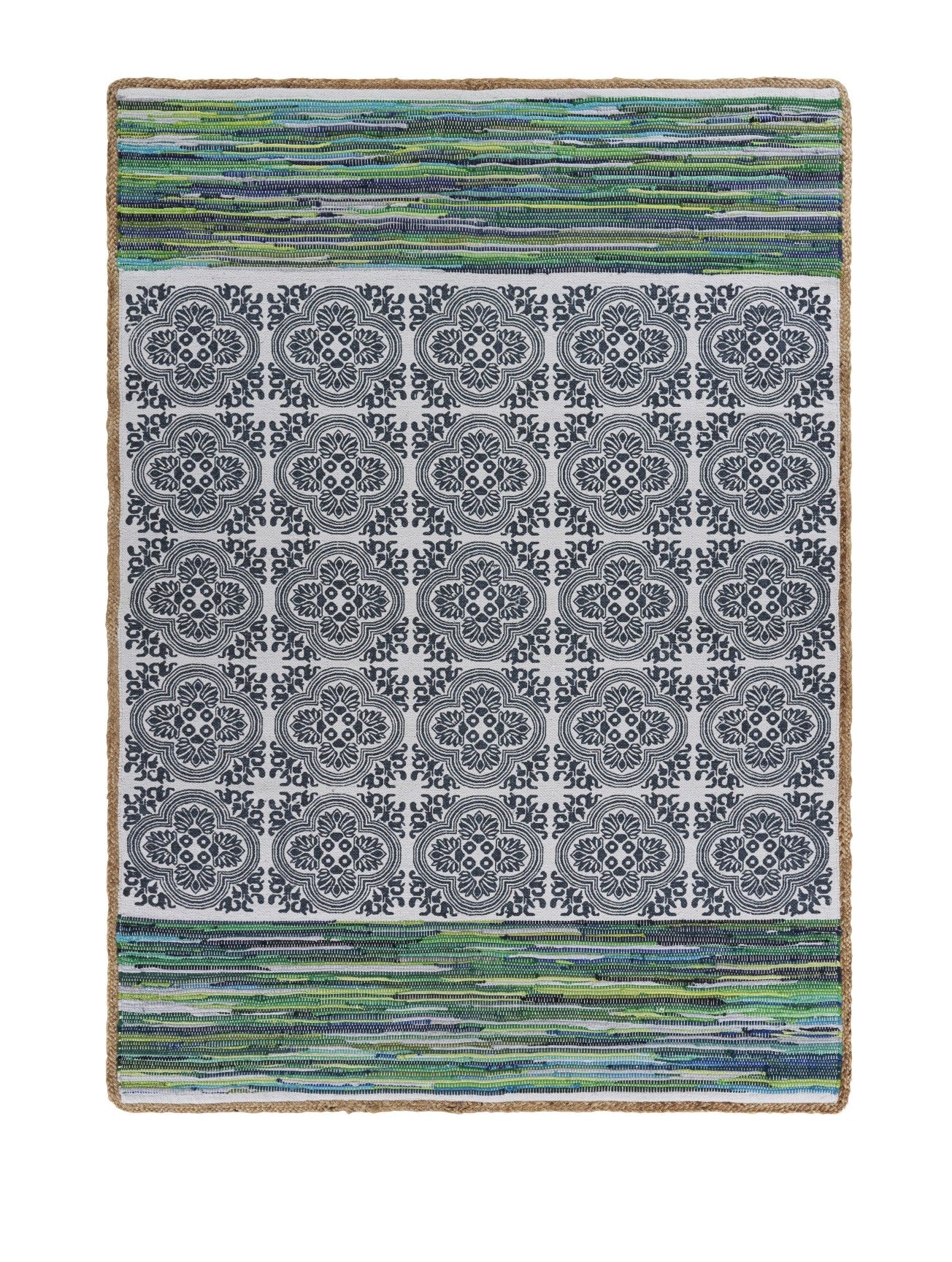 5' X 7' Blue and Green Chindi Area Rug