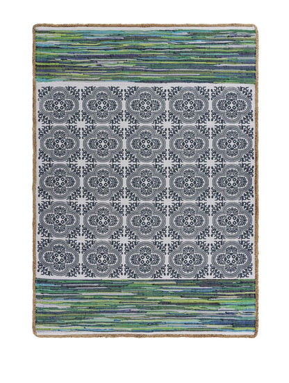 5' X 7' Blue and Green Chindi Area Rug