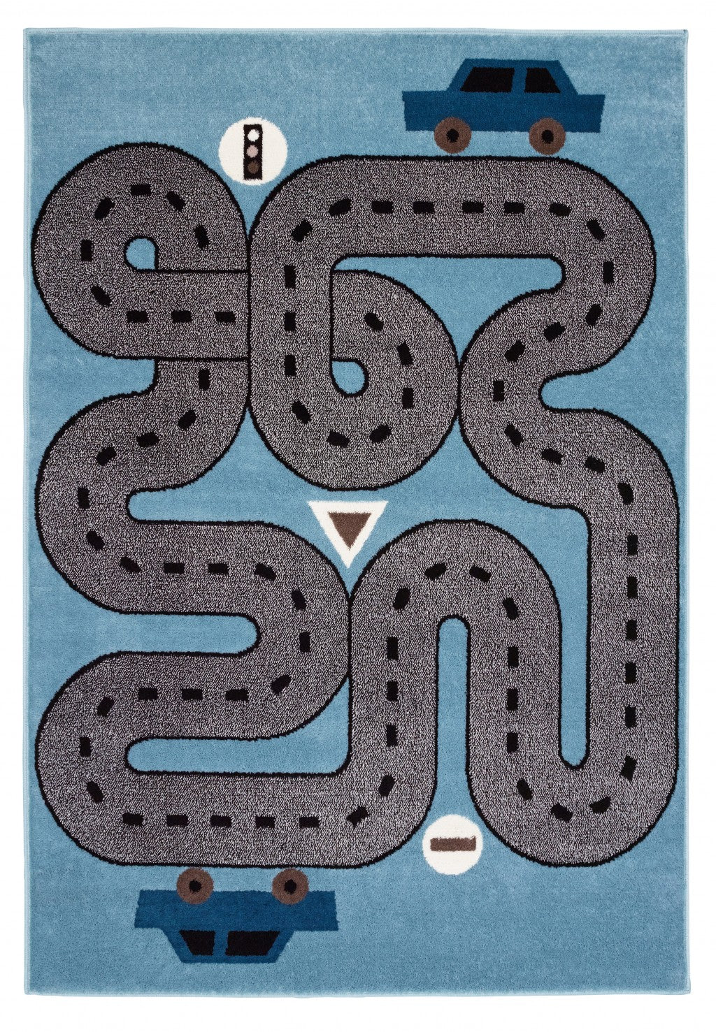 5' Round Blue Imaginative Racetrack Area Rug