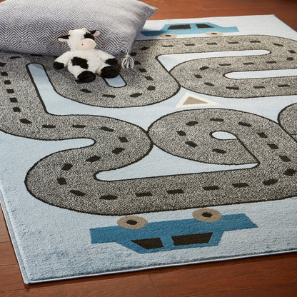 5' Round Blue Imaginative Racetrack Area Rug