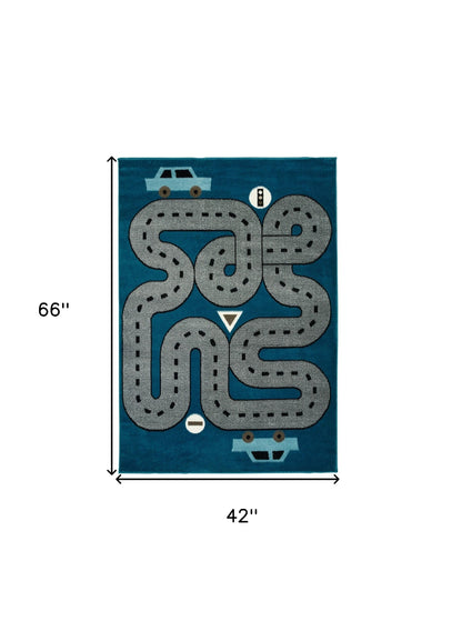 4' X 6' Navy Imaginative Racetrack Area Rug