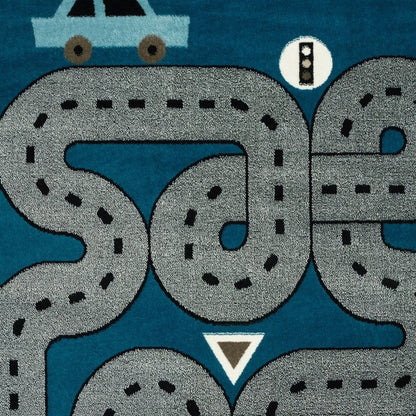 5' X 7' Navy Imaginative Racetrack Area Rug