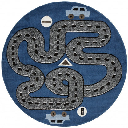 4' X 6' Navy Imaginative Racetrack Area Rug