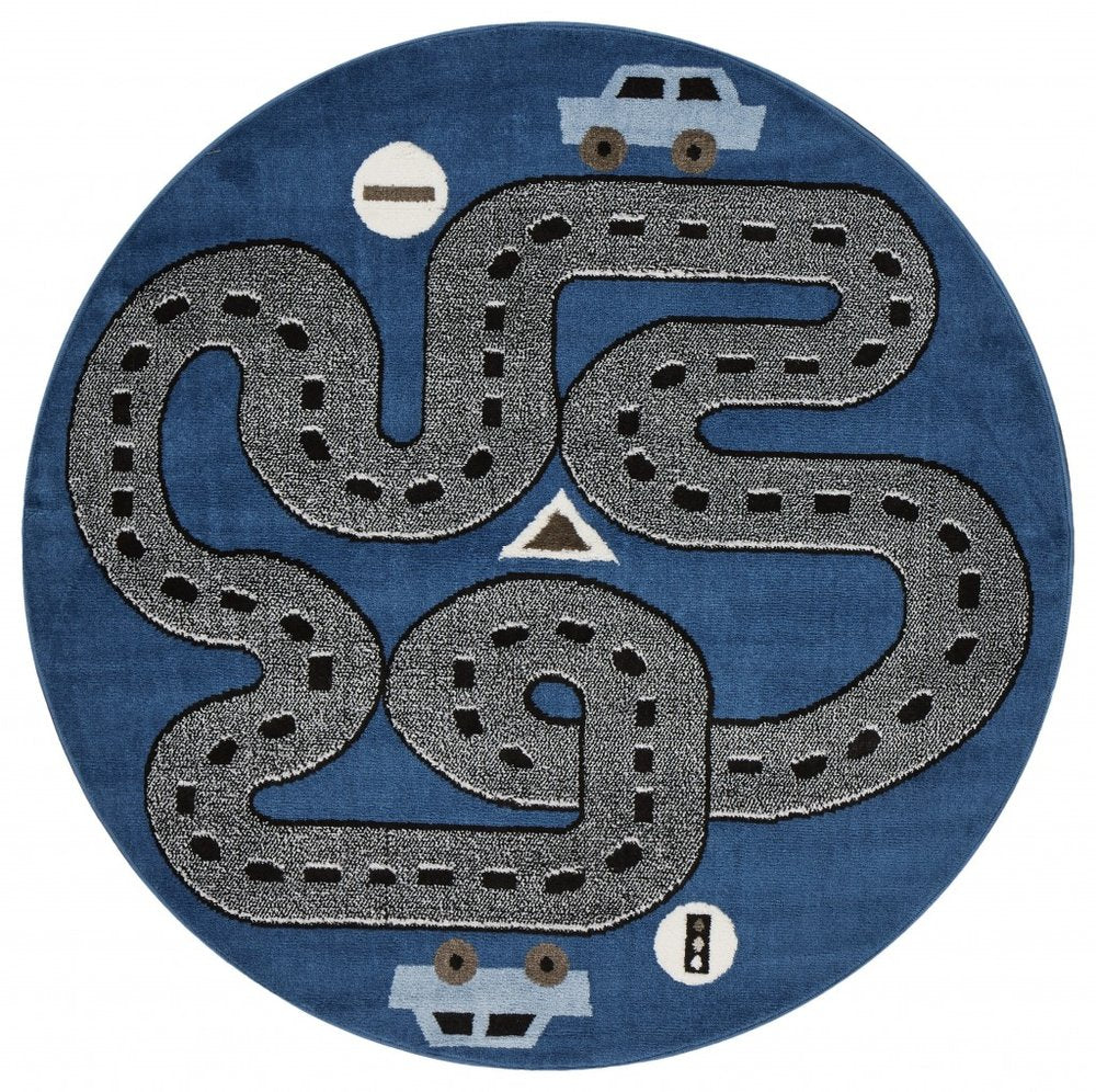 5' X 7' Navy Imaginative Racetrack Area Rug