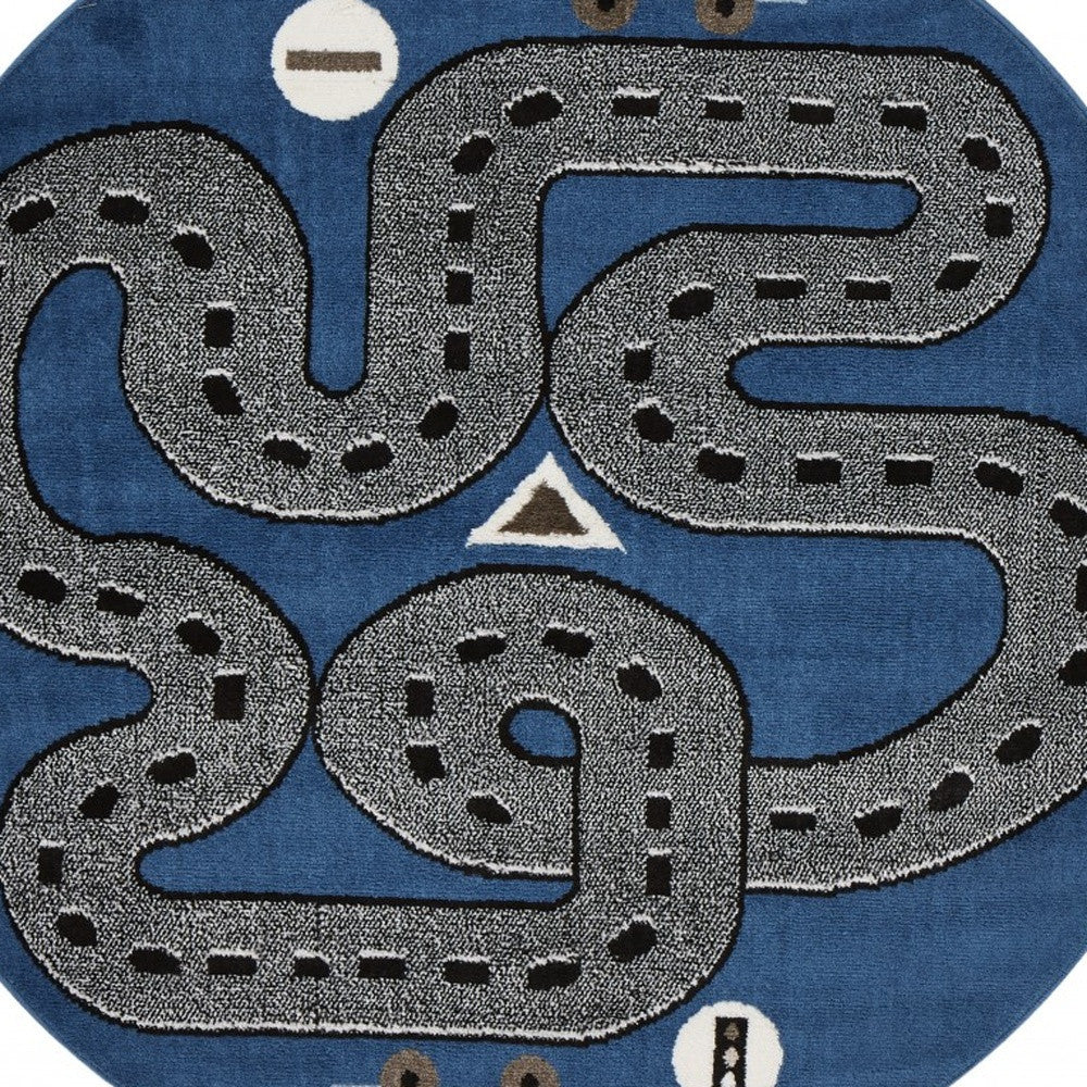 4' X 6' Navy Imaginative Racetrack Area Rug