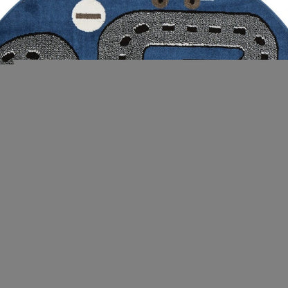 4' X 6' Navy Imaginative Racetrack Area Rug