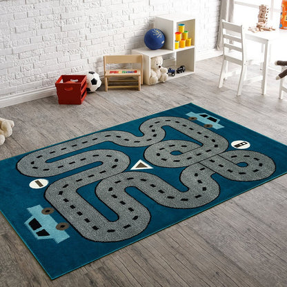 4' X 6' Navy Imaginative Racetrack Area Rug